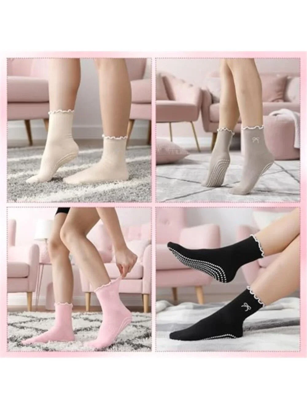 6 Pairs Cute Pilates Socks for Women, Non Slip
